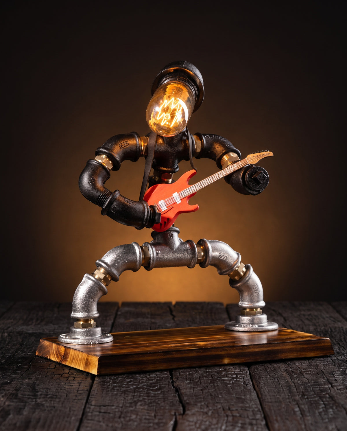 Rockbert Guitarist Steampunk Table Lamp by IronPunky