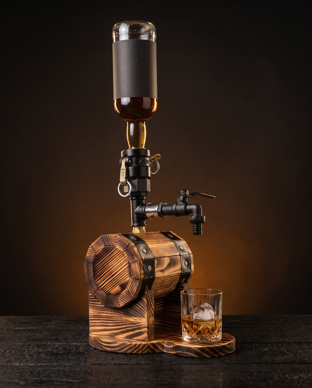 Solid Wood Barrel Spirits Dispenser by IronPunky