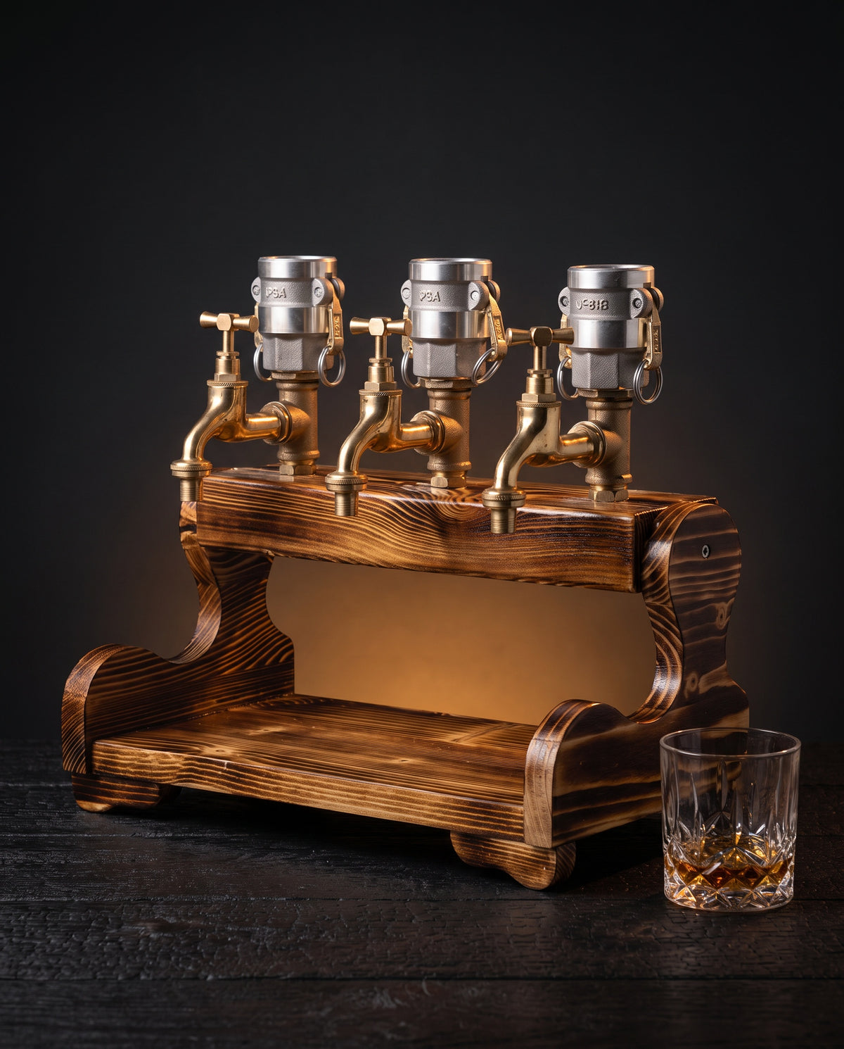 Three-Bottle Wooden Spirits Dispenser by IronPunky