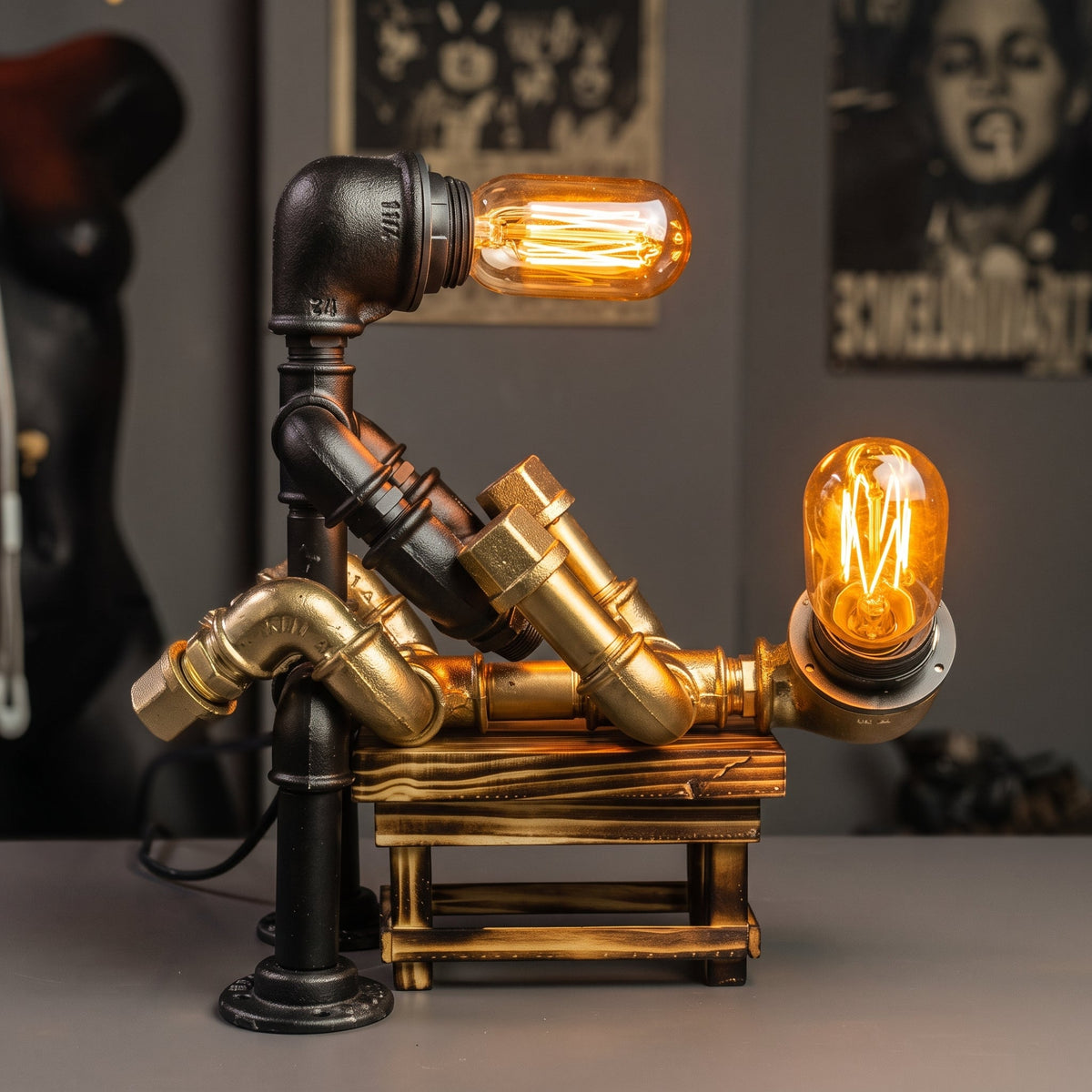Tischverkehr Tischlampe mit Lärchenholz-Tisch