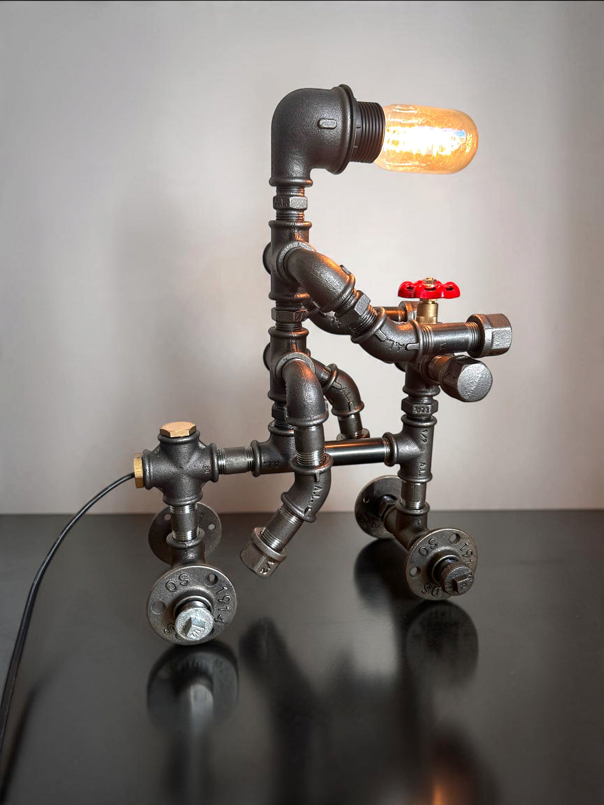 Iron Biker Motorcycle Pipe Table Lamp