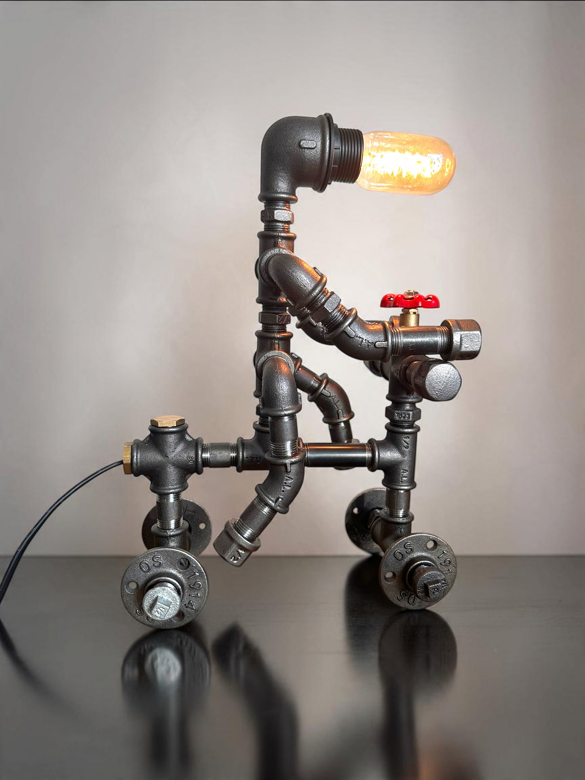 Iron Biker Motorcycle Pipe Table Lamp