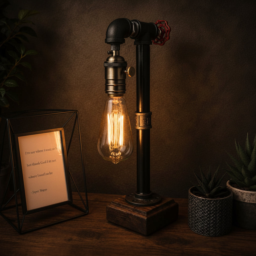 Glühbella Rustic Steampunk Pipe Lamp